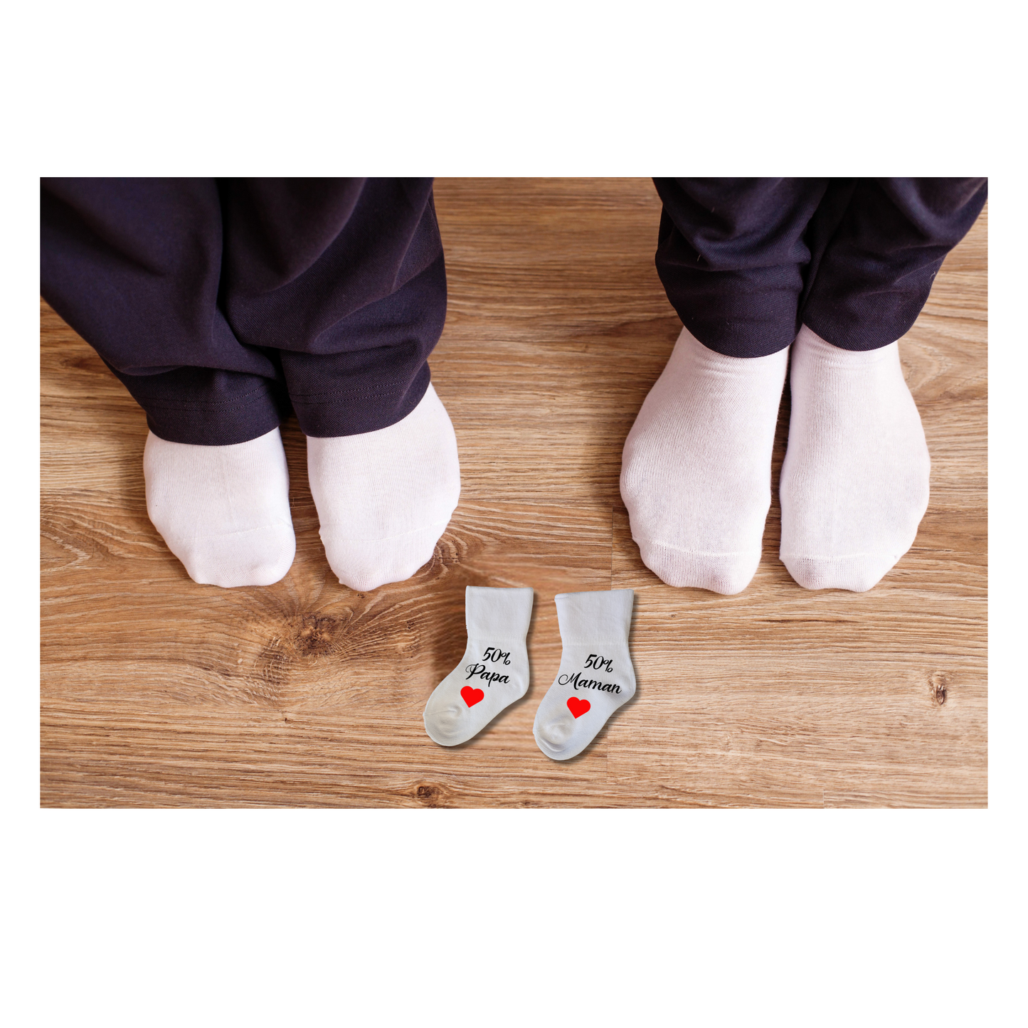 Chaussettes Bébé Naissance Personnalisées 0-6 Mois - Cadeau Unique Futurs Parents - Édition Spéciale Maman et Papa