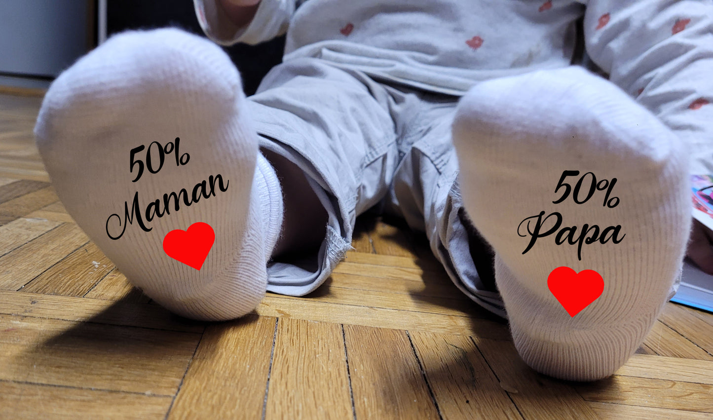 Chaussettes Bébé Naissance Personnalisées 0-6 Mois - Cadeau Unique Futurs Parents - Édition Spéciale Maman et Papa