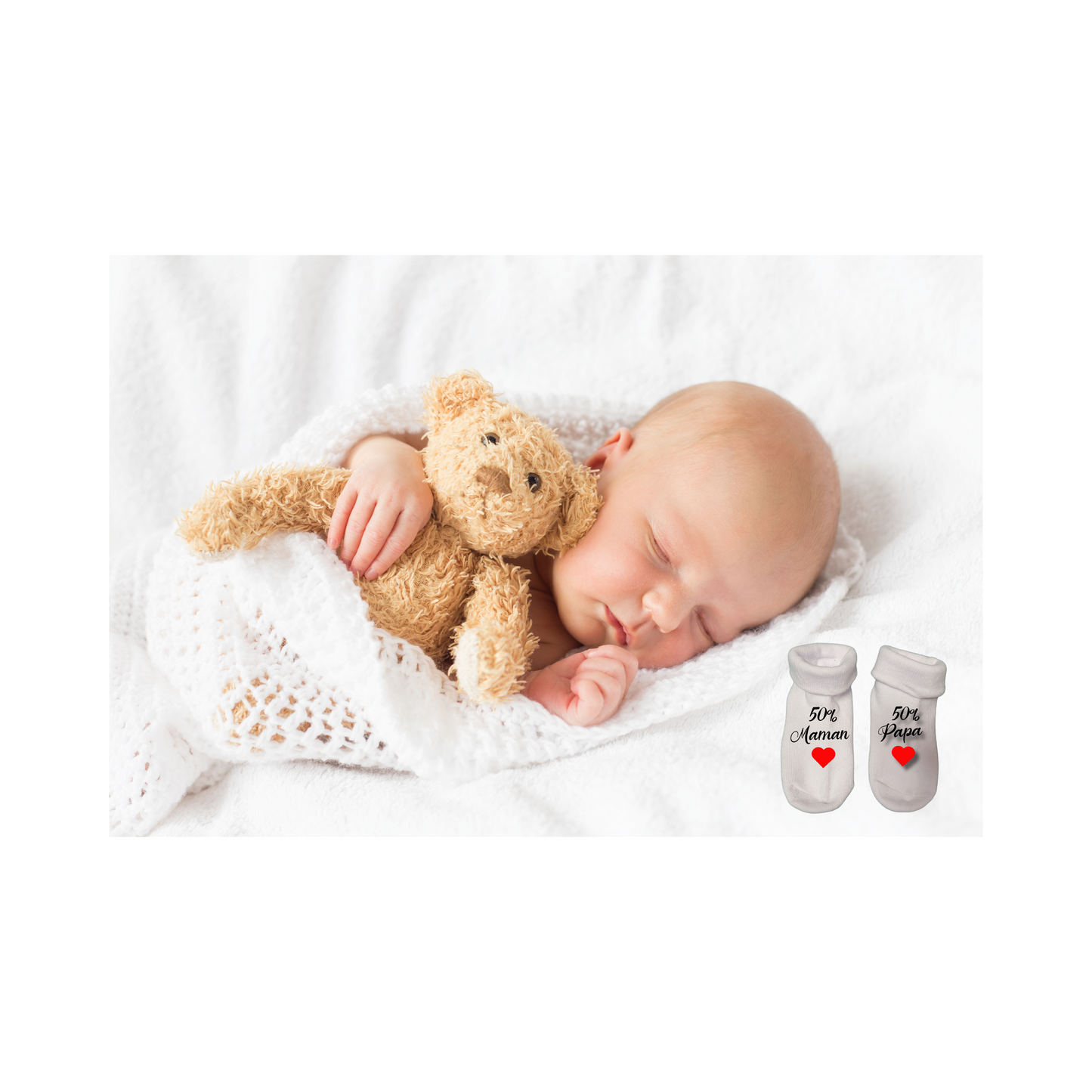Chaussettes Bébé Naissance Personnalisées 0-6 Mois - Cadeau Unique Futurs Parents - Édition Spéciale Maman et Papa