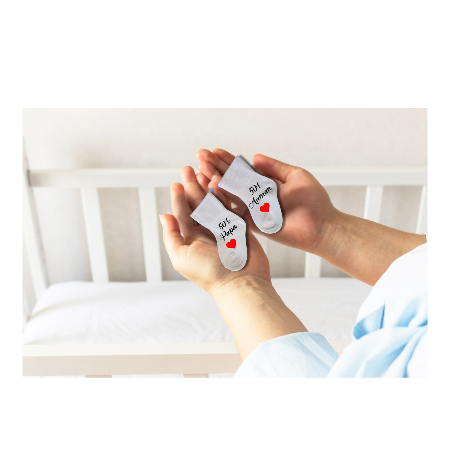Chaussettes Bébé Naissance Personnalisées 0-6 Mois - Cadeau Unique Futurs Parents - Édition Spéciale Maman et Papa