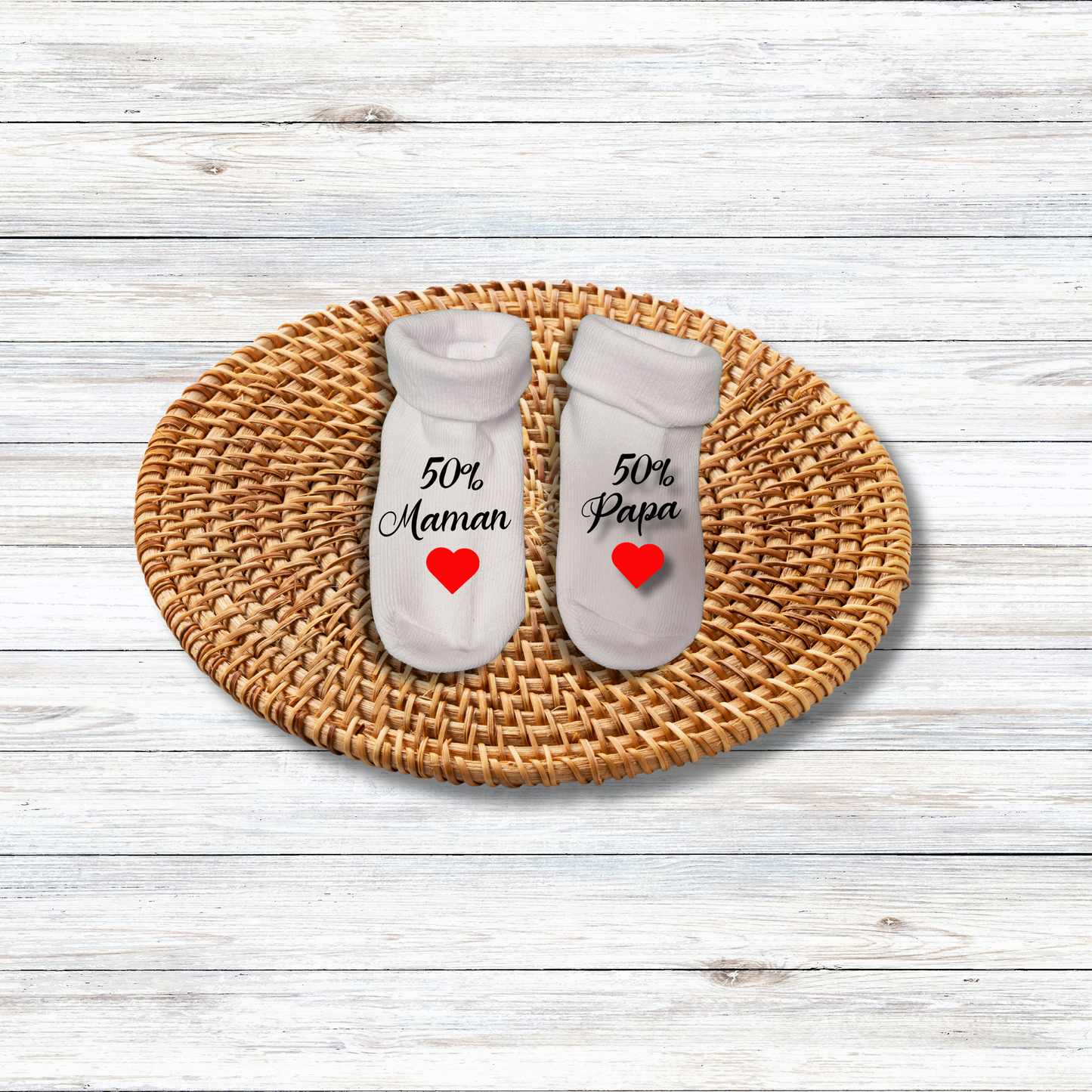 Chaussettes Bébé Naissance Personnalisées 0-6 Mois - Cadeau Unique Futurs Parents - Édition Spéciale Maman et Papa