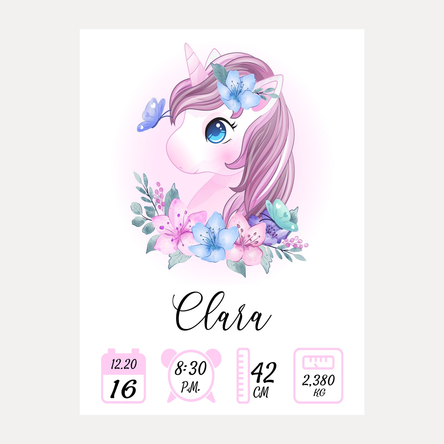 Affiche naissance Licorne 2