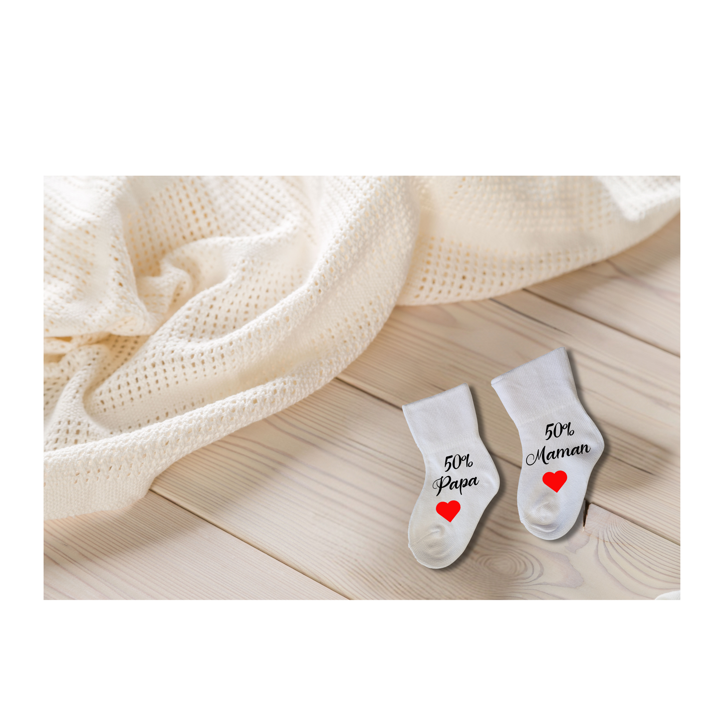 Chaussettes Bébé Naissance Personnalisées 0-6 Mois - Cadeau Unique Futurs Parents - Édition Spéciale Maman et Papa