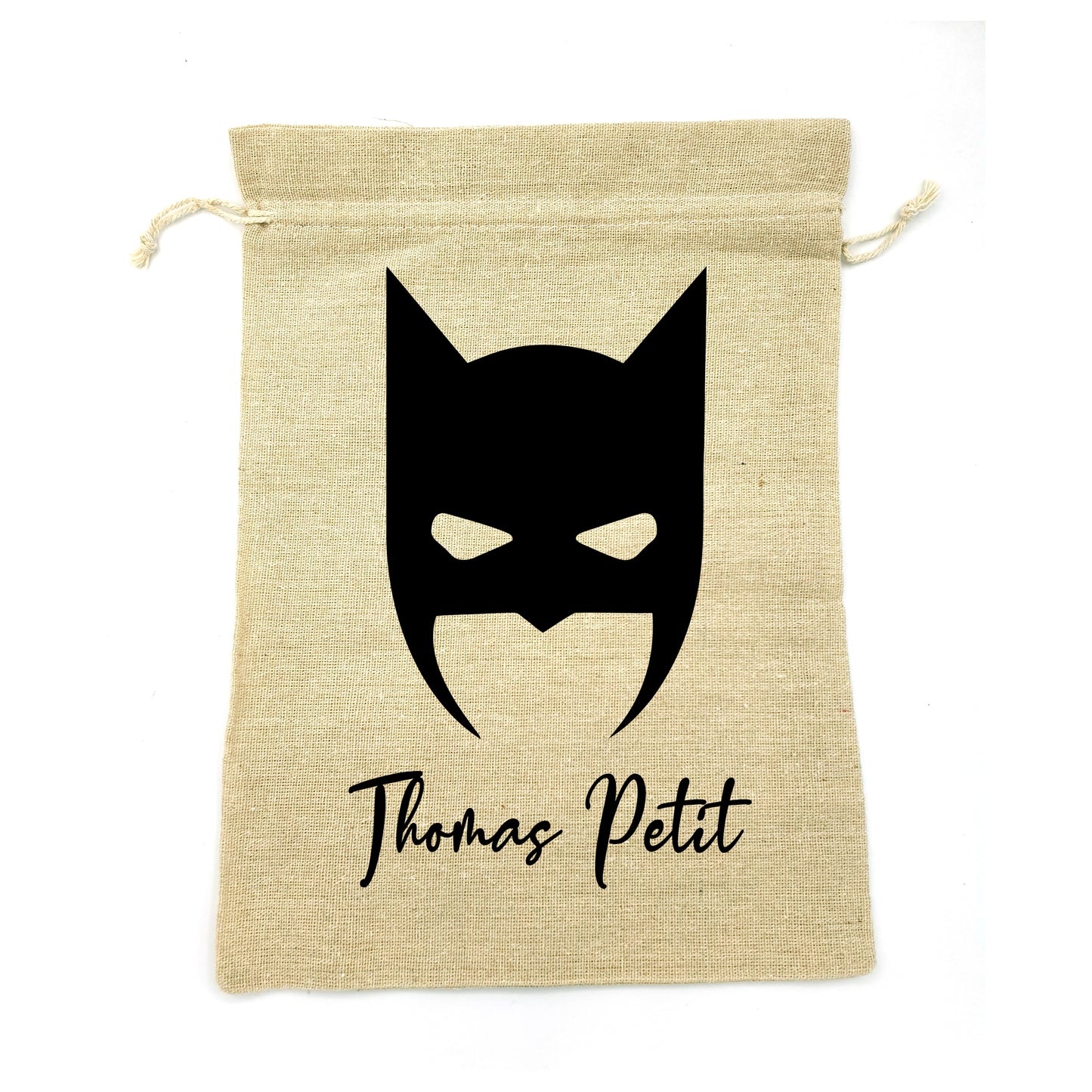 Sacs en tissu avec cordon à personnaliser avec le prénom pour l'école loisir activités rangement doudou jouet motif masque