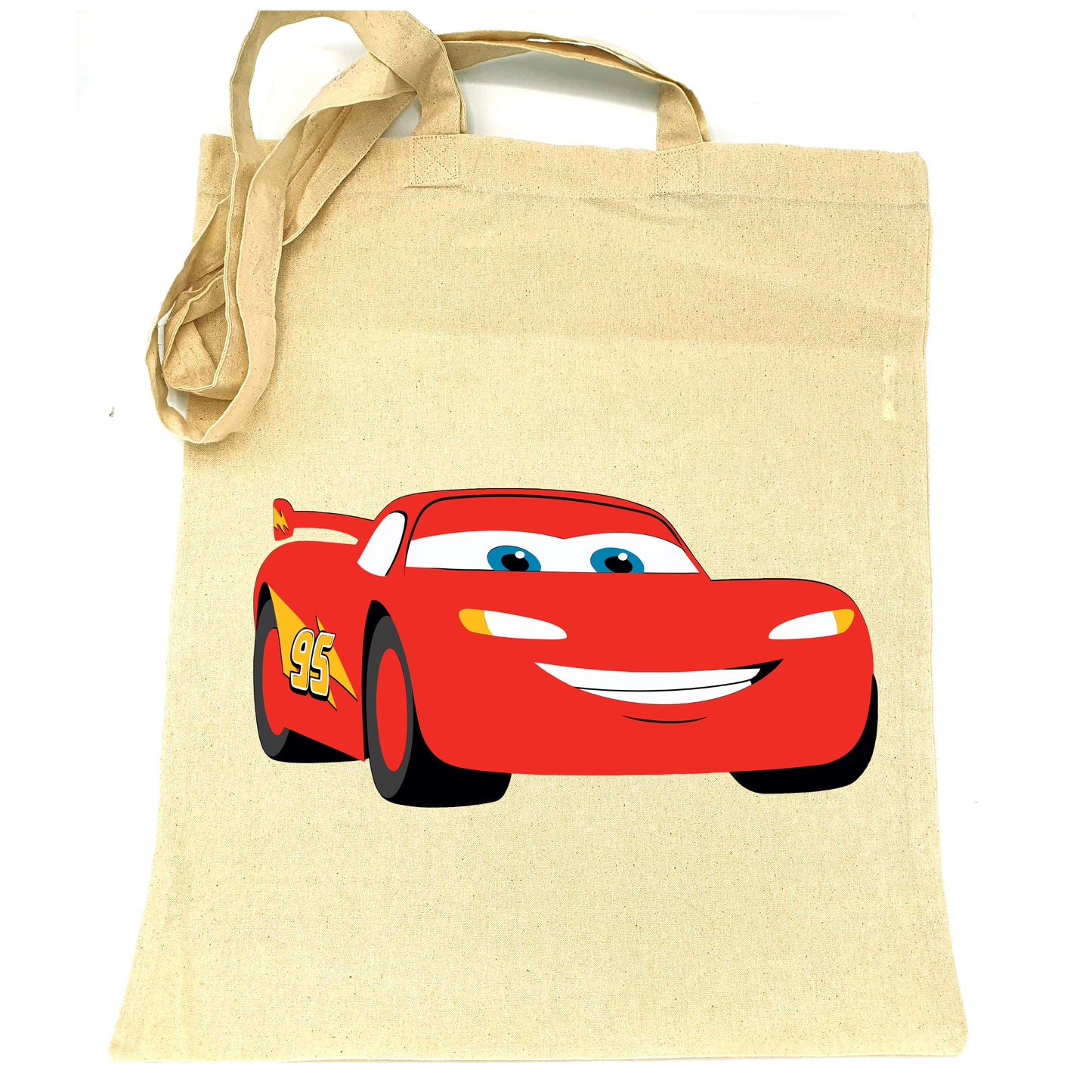 Sac en tissu 100% coton grand tote bag cabas en jute pour enfant loisir école jouet doudou à personnaliser avec le prénom nom Motif cars
