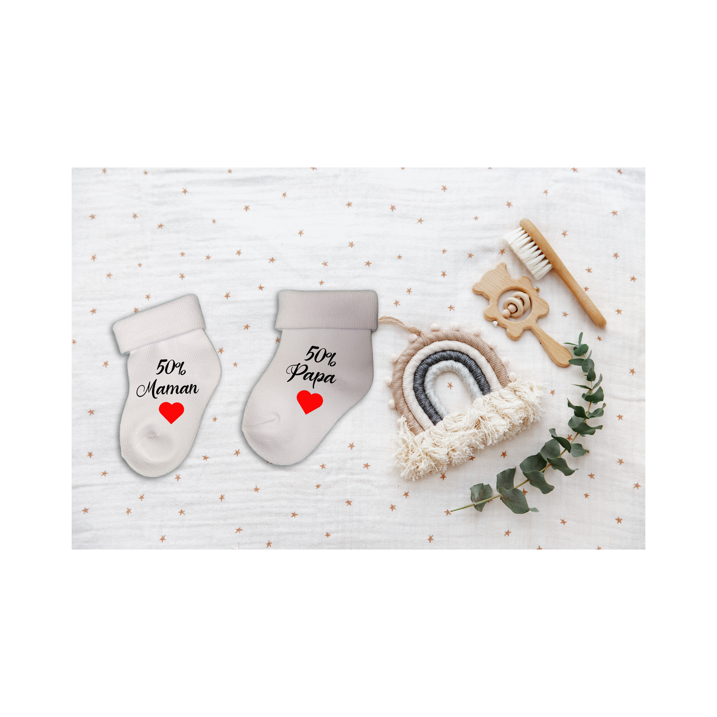 Chaussettes Bébé Naissance Personnalisées 0-6 Mois - Cadeau Unique Futurs Parents - Édition Spéciale Maman et Papa