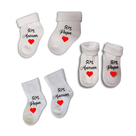 Chaussettes Bébé Naissance Personnalisées 0-6 Mois - Cadeau Unique Futurs Parents - Édition Spéciale Maman et Papa