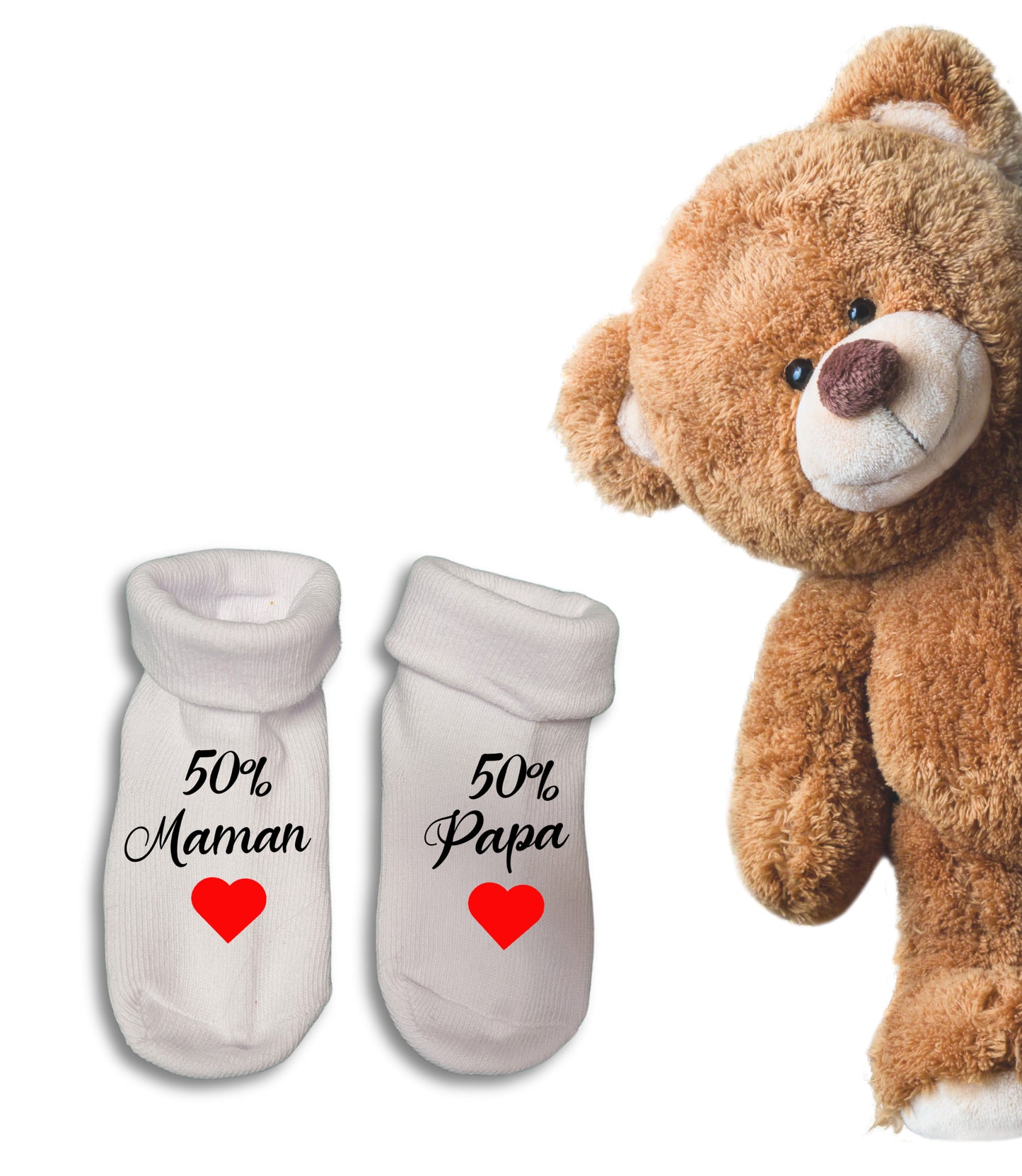 Chaussettes Bébé Naissance Personnalisées 0-6 Mois - Cadeau Unique Futurs Parents - Édition Spéciale Maman et Papa