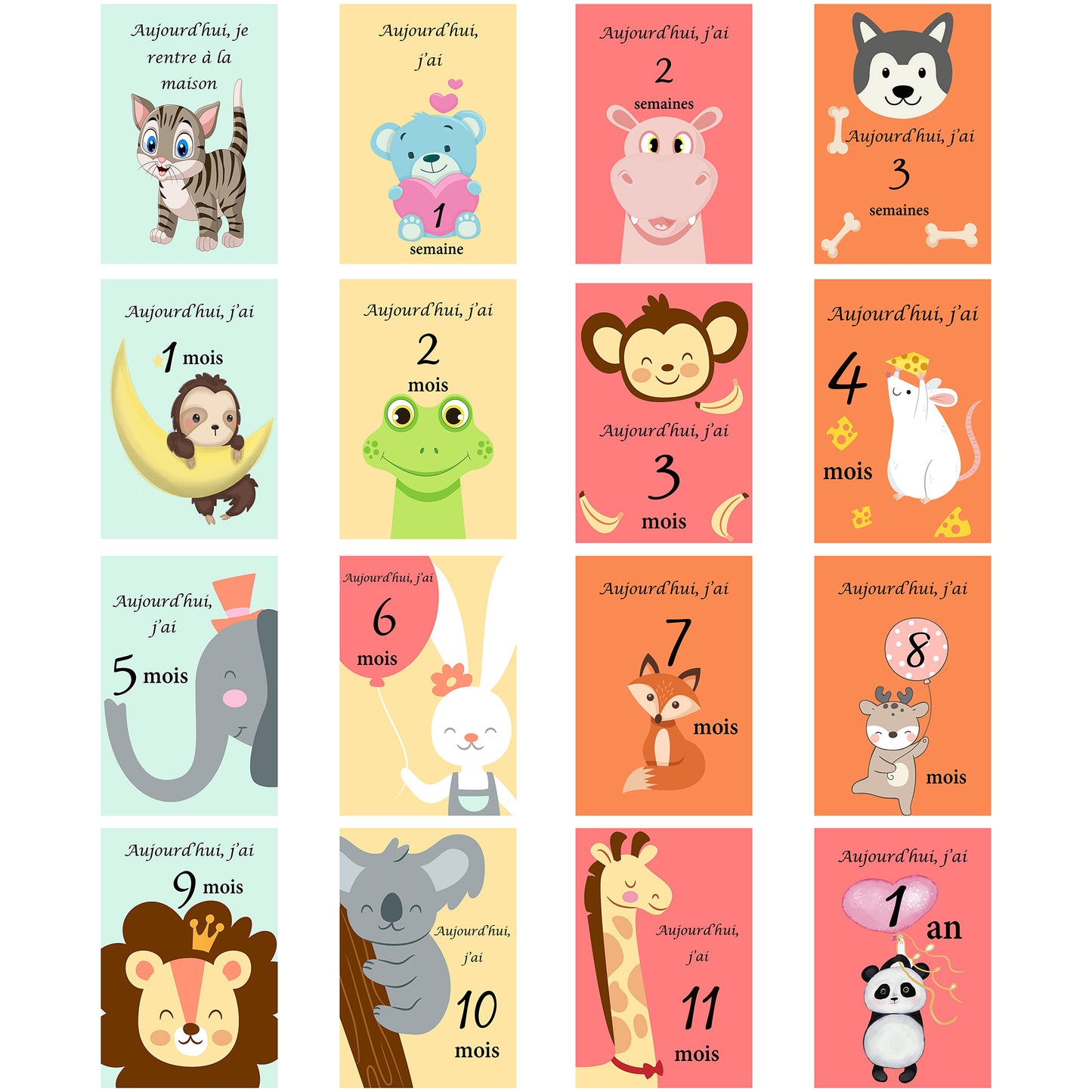 Cartes étape bébé - Animaux